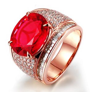 Anel de rubi de luxo para mulheres geometria jóias de prata clássicas anéis de pedras grandes