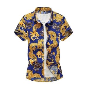 3D Dragon Totem Print Summer Shirt Men's Short Sleeve Shirts Högkvalitativ bomull Camisa kinesiska skjortor 5xl 6xl 7xl 210412