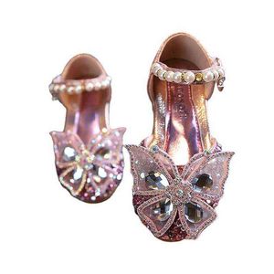 Autumn Girls Single Shoes Children Rhinestone Butterfly Flower Single Shoes Little Girls Dancing Shoes Princess Half Sandals G220418