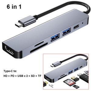 6 em 1 hubs USB Tipo C para Ethernet HD Adaptador de alta definição Multiporto PD SD TF Adaptador para laptops Android Tipo CE223R
