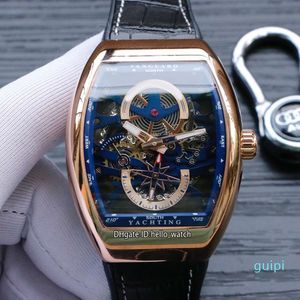 2022 nuova cassa in oro rosa T scheletro quadrante blu orologio da uomo automatico cinturino in pelle / cinturino in gomma orologi sportivi di alta qualità