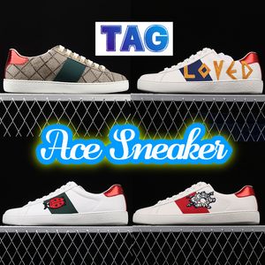 Moda masculina Feminina Sapatos Casuais Bee Bordado Couro Estampado Ace Sneaker bege ébano lona Dia dos Namorados Morangos Masculino Tênis Fashion Womens Trainers