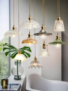 Pendant Lamps Japanese Retro Vintage Brass Glass Lights E27 Led Gold Lustre Hanging Lamp Decor Restaurant Bedroom Bedside Porch AislePendant