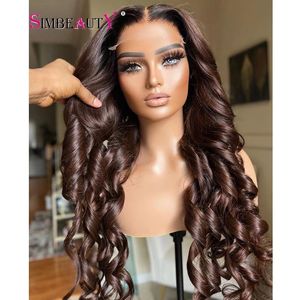 Dark Chocolate Brown Loose Wave 100% Human Hair Wigs for Black Women Glueless 360 Lace Frontal Wigs Pre Plucked Natural Hairline