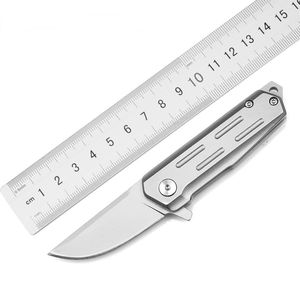1Pcs High Quality Small Flipper Folding Knife D2 Drop Point Titanium Coated Blade Stainless Steel Handle Ball Bearing EDC Knives