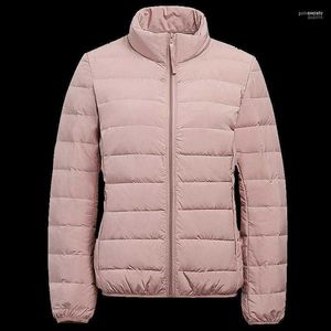 Piumino da donna Parka leggero corto bianco Piumino di colore puro collo basso senza cappello Giacca da donna a maniche lunghe rosa caldo sottile Guin22