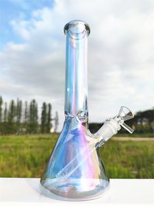 10 Inches Triangle Metalic Rainbow Hookah Glass Bong Recycler Pipes Water Bongs Smoke Pipe 14MM Bowl