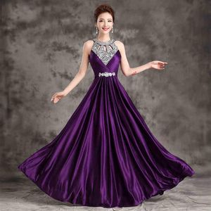2017 Vestidos de Festa Fashion Purple Halter Beaded Bandage Backless Silk Satin Long Prom DressイブニングパーティーガウンCUS302W