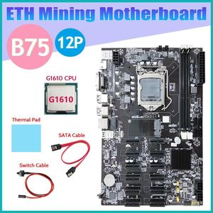 Moderbrädor Mining Motherboard 12 PCIe G1610 CPU SATA Cable Switch Thermal Pad LGA1155 B75 BTC Miner Motherboardmotherboards MotherboardsMo