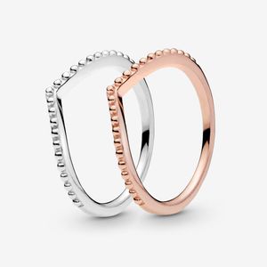 Nuovo anello in argento sterling 100% 925 con perline Wishbone per le donne Anelli di fidanzamento per matrimoni Accessori per gioielli di moda