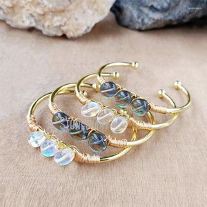 Bangle Angel Aura Clear Quartz Регулируемый браслет заживление кристаллической манжеты золотой провод с оберщенным сырым каменным бангелом Banglebangle Inte22