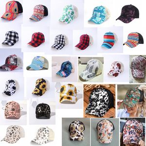 Cap de beisebol de rabo de cavalo lavado pães bagunçados de ponycaps de leopardo girassol Criss Cross Cross Trucker Mesh Hats Cyz