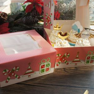 Confezione regalo Scozzese rosso Albero di Natale Cupcake Design 10 pezzi Cuocere al cioccolato Imballaggio Scatola di carta Regali Bomboniere Decorazione Uso Regalo