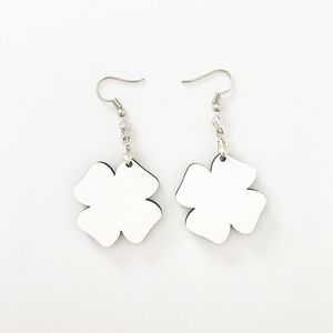 Sublimation Blank Four-Leaf Clover Earrings Sublimatable MDF White Earrings Heat Transfer Wire Hooks Earring Blanks for Jewelry Making