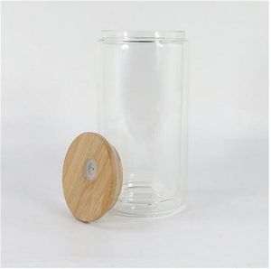 16oz 25oz Sublimation Double Wall Glasses Tumblers With Bamboo Lids Snow Globe Heat Press Glass Beer Can Water Bottles
