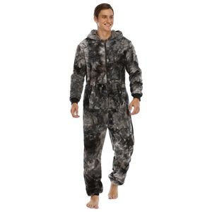 Jesień Winter Casual Flanels Onesies Kapturem Kombinezon Piżama Mężczyźni Kombinezony Zipper Sleepwear W220331