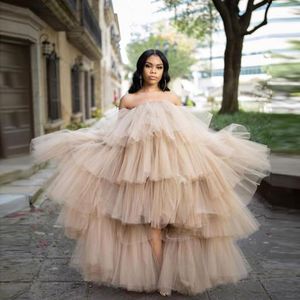 Casual Dresses Puffy Tiered Tulle Long Dress For Women Strapless Hi Low Ruffled Lush Woman Tutu Skirts Khaki Nude Party Night CustomCasual