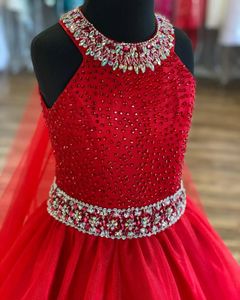 Crystals Girl Pageant Dress 2023 Ballgown AB Stone Red Organza little Kid Birthday Formal Party Gown Toddler Teens Preteen Tulle C287v