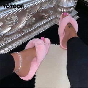 Winter Women Home Slippers Faux Fur Slides A quente piso de piso interno Plush Flip Flip Flips Mulher Algodão macio Sapatos planos não deslizantes G220816