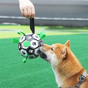 Dog Football Toys Interactive Pet Outdoor Training Soccer Bite Chew Balls With Grab -flikar för tillbehör 220510