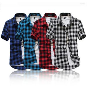 Summer Fashion Chemise Homme Mens Checkered Shirts Short Sleeve Shirt Men blus Röd och svart rutt y Men's Casual Vere22