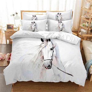 White Horse Bedding Set Queen Duvet Cover Cotton Room