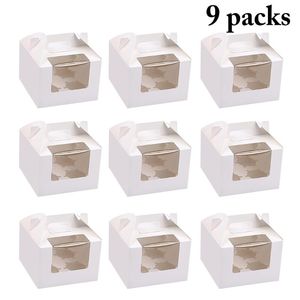 Gift Wrap 9pcs Cupcake Muffin Box Cake Cup Packaging White Kraft Paper Bottom Bracket Pudding Pastry Marvin Boxes For PartyGift