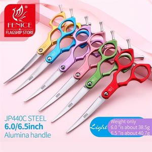 Fenice 6.0/6.5 inch Professional Dog Grooming Scissors Curved Japan 440C Shear for Teddy with High Quality Alloy Handle 220423