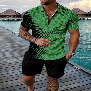 Geo Print Men Golf Golf Tracksuits قصيرة الأكمام البولو في الهواء الطلق قمصان الصيف المطبوعة للرجال ملابس غير رسمية بالإضافة إلى حجم 3XL Poloshirt Tracksuit Shirt Polos