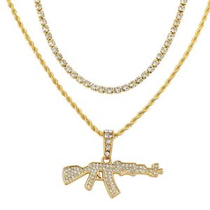 Pendant Necklaces Wholesale 10 Pcs Game Cool Gun Necklace Tennis Double Chain Crystal Bling Rhinestone Punk Fashion Creative JewelryPendant