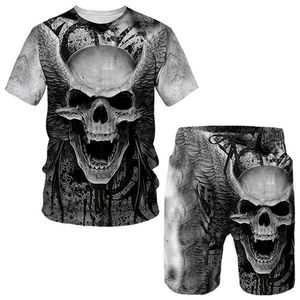 Punk Skull 3D Printed Oversize T Shirt Sets Men S Sportswear Gothic Graphic Tee Tops Summ Suit 2206621