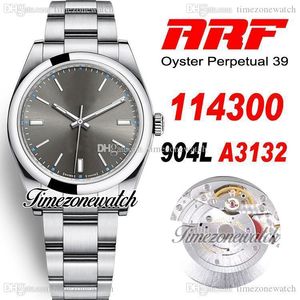 ARF 39mm 114300 SH3132 Automatisk mens Watch Polerad Bezel Mörk Rhodium Dial Dial 904L Steel Oystersteel Armbandsgarantikort Super Edition TimeZoneWatch R04