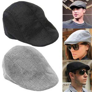 Men Simple Newspaper Seller Hat Solid Color Beret Hat Casual Street Caps Unisex Hemp Wild Octagonal Edge Cap For Men Winter Spring Hats J220722