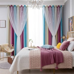 Blackout Star Curtains s for Kids Girls Bedroom Living Room Colorful Double Layer Window Curtain W220421