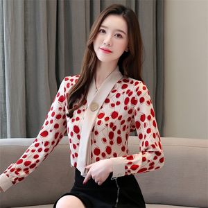 Корейские женщины блузки женщины из шифоновой блузки женские рубашки элегантная женщина точка рубашка плюс размер женщин v Sect Shirt Blusas Mujer de Moda 210308