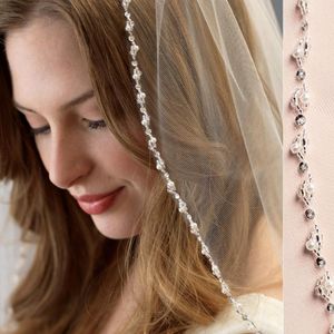 Headpieces v136 Brud Veil Long Shiny Wedding Crystal Rhinestone Edge Bridal 1 Tier Confetti with Clear Crystalheadpieces