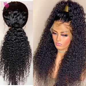 Hoge Paardenstaart Kinky Krullend Lace Front Fiber Haar Pruiken Cheapa Synthetische Kant Frontale Pruik Pre Geplukt Hoofdband Wigss voor Vrouwen