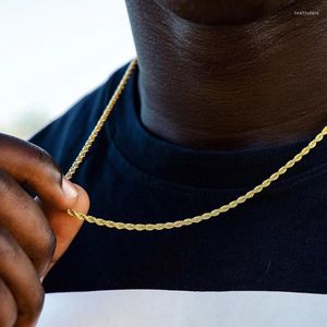Chains Gold Color Twisted Rope Chain Necklaces For Men Hip Hop Rapper 3MM Stainless Steel Choker Minimalist Necklace Jewelry C022Chains Heal