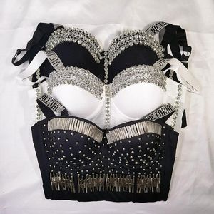 Bustiers Corsetsets Feminino Mesh Mesh Crystal Sweater Sweater Miços médios finos longos da cintura superior da boate Party Party Corsetbustiers