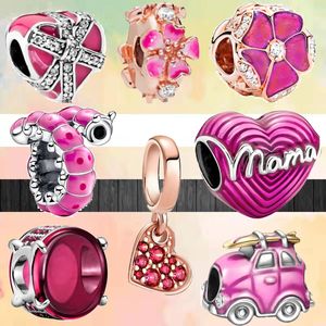 925 Charms de pulseira para Pandora Charm Set Caixa original Fuchsia Snake Flower Car Love Mam