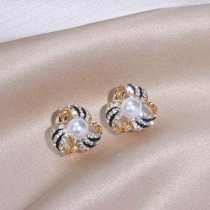 Studdesign elegant geometri stora blommaörhängen för kvinnor glänsande strass imitation pärla bröllop smycken gåvorstud