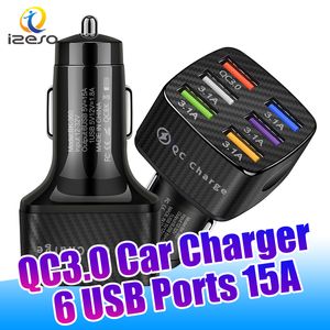 NEW Design 6 Ports USB Car Charger QC3.0 Fast Charing Multifunctional Autopower Adapter for iPhone 13 Samsung S22 Ultra izeso