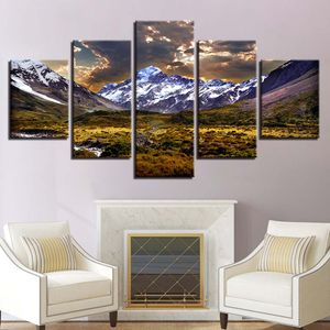 Śnieżne góry i płaskowyże pod Brilliance Canvas HD wydruki Plakaty Dekor Home Wall Art Pictures 5 sztuk bez ramki