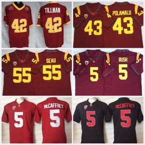 College Football Stanford 5 Christian McCaffrey 42 Pat Tillman Red 1997 USC Trojans 55 Junior Seau 43 Troy Polamalu Vintage Jersey Men Stitched Jerseys