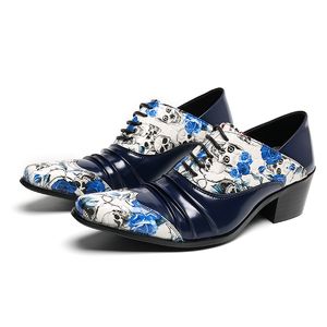 Italiano Mens Dress Shoes High Heels Elegant Floral Print Oxford Mariage Male Genuine Cow Leather Office Shoes Sapato Masculino