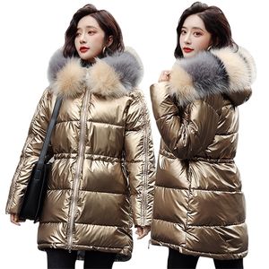 Jaqueta de Winter Parkas 2020 Inverno Novo 30 graus impermeabilizados femininos quentes casaco parkas colar de peles com capuz fino Casaco quente grosso LJ201021