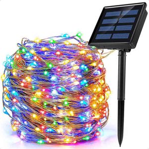 LED Outdoor Solar String Lights Mmm Solar Lamp för Fairy Holiday Christmas Party Garland Lighting IR Dimble J220531