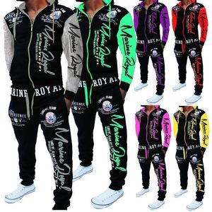 Männer Trainingsanzüge Sportswear Anzug Männer Trainingsanzug Brief Drucken Motorrad Jacke Hosen 2 Stück Sets Schweiß Anzüge Set 2022 Mode Hip Hop Zippe