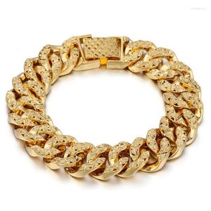 Link Chain 14mm Hammered Cuban Bracelet Yellow Gold Bracelets For Women Mens 20cm Fashion Jewelry Gifts Party HGB376 Trum22