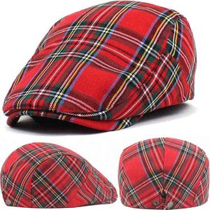 Moda drobna siatka berety berets kobiety mężczyźni wiosna letnia pręta w kratę czerwona zielona niebieska kaczka usta Fishbone Flat Cap Unisex J220722